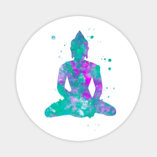 Buddha Watercolor Painting Aqua Fuchsia Magnet